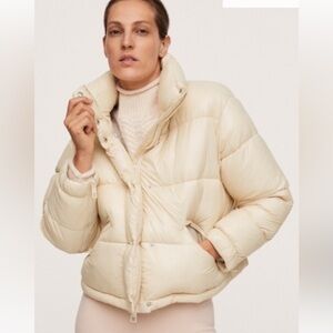 Mango Cropped Padded Anorak Oversized Funnel Neck Puffer Coat Creamy Cream SizeS